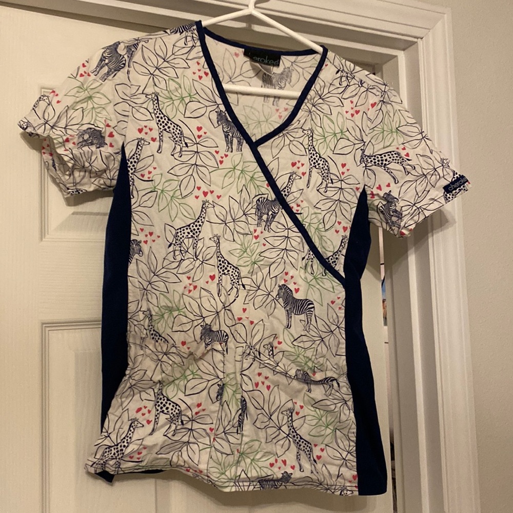Giraffe print scrub top